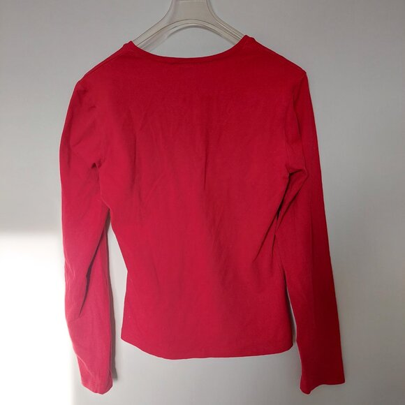 Smart Set Red V-Neck Long Sleeve Crop Cotton Stretchy T-Shirt, S/XS - Picture 2 of 8